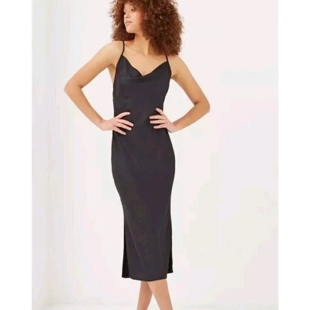 4th Reckless Black Crinkle NWT Sleeveless Midi Slip Dress US XL - UK 14 - EU 42